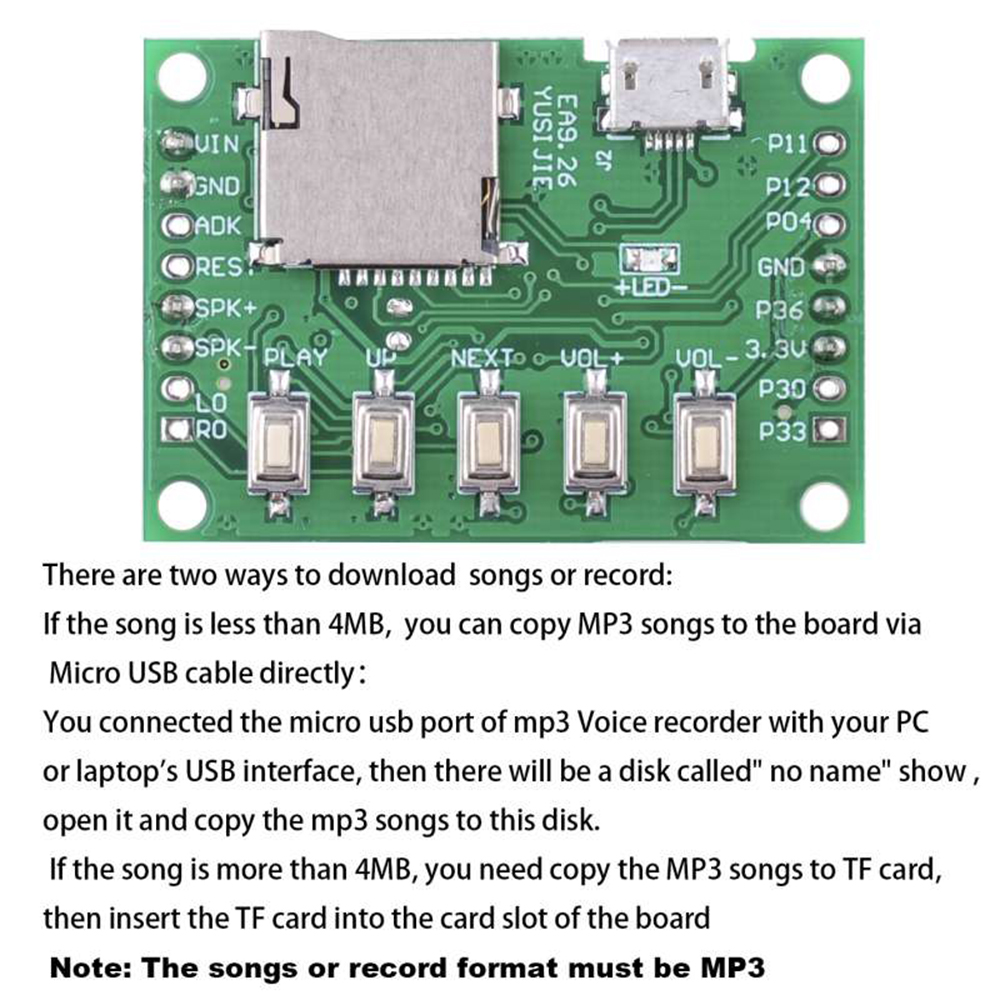Audio Music Mp3 Downloader - MP3音楽再生・音声録音モジュールキット（PIR赤外線モーションセンサー、USBダウンロード、TFカードオーディオプレーヤー付き）DIY