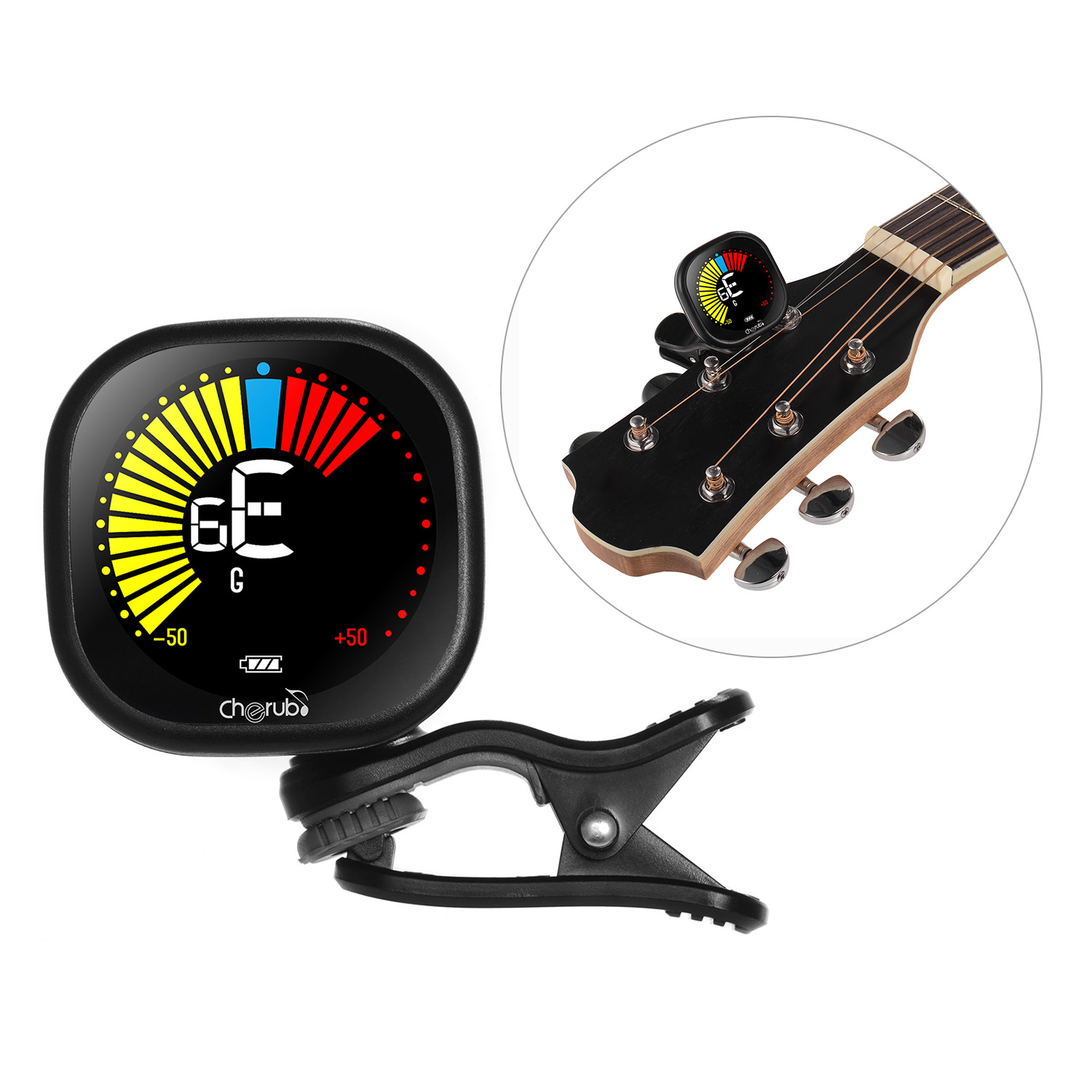 Guitar Tuner Clip - Cherub WST-670 充電式クリップオンギターチューナー LCDカラーディスプレイ クロマチックギター ウクレレ