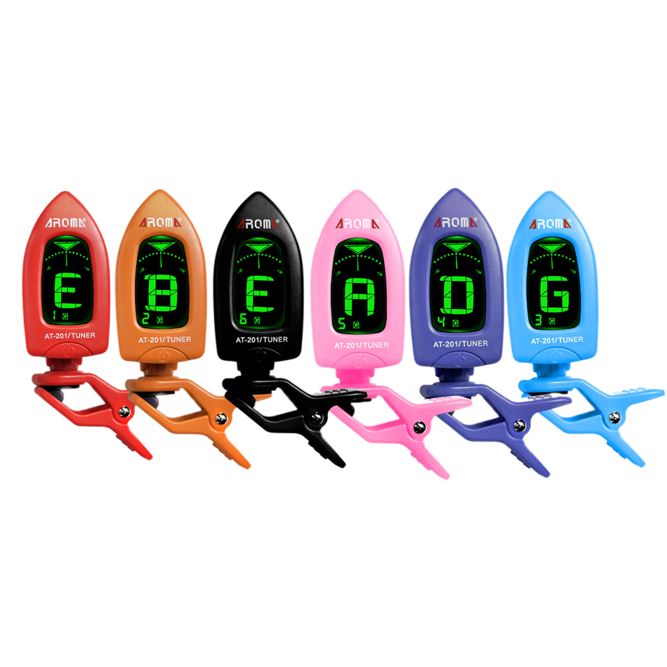 Guitar Tuner Clip - Aroma at-201デジタルギターチューナー360度回転可能なクリップオンギターベースクロマチックバイオリンウクレレ6色特別な形