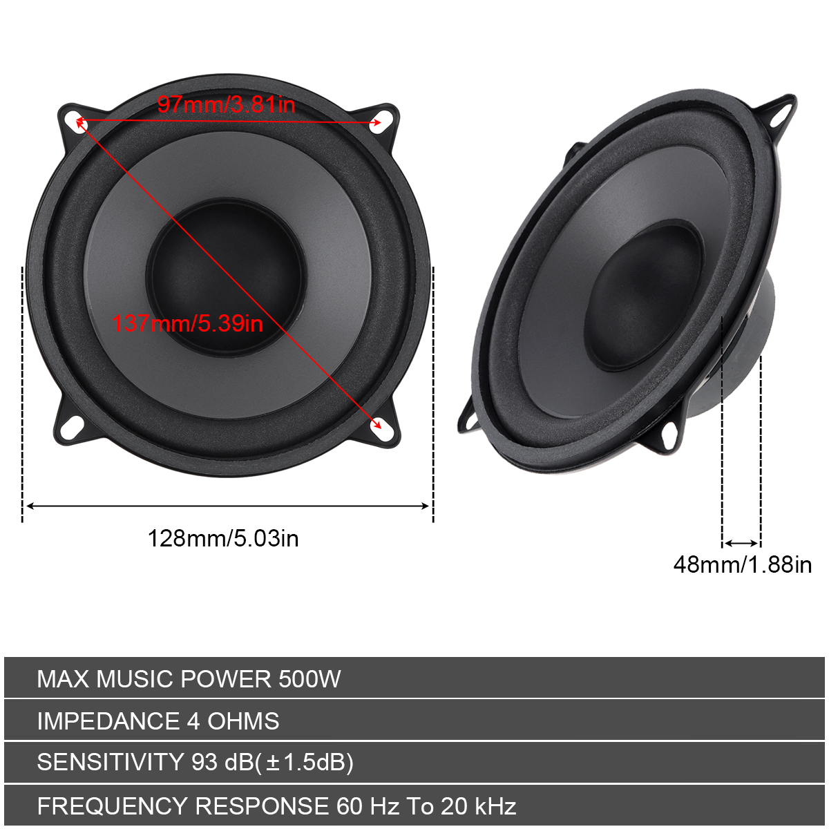 5インチ400ワット/500ワット2双方向カーhifi同軸ス - Audio Universal Music のレビューと価格